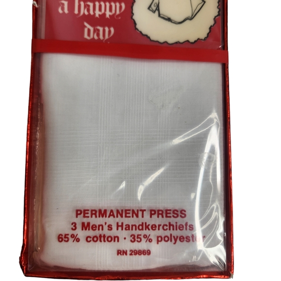 Vintage Christmas Gift Box 3 Mens Handkerchiefs Permanet Press Stocking Stuffers - Picture 4 of 4